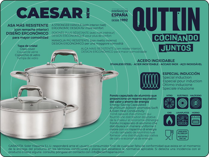 Quttin Olla con Tapa Acero Inoxidable 28 cm / 10 Litros, Modelo New Caesar (2 Unidades) Quttin Olla con Tapa Acero Inoxidable 28 cm / 10 Litros, Modelo New Caesar (2 Unidades)