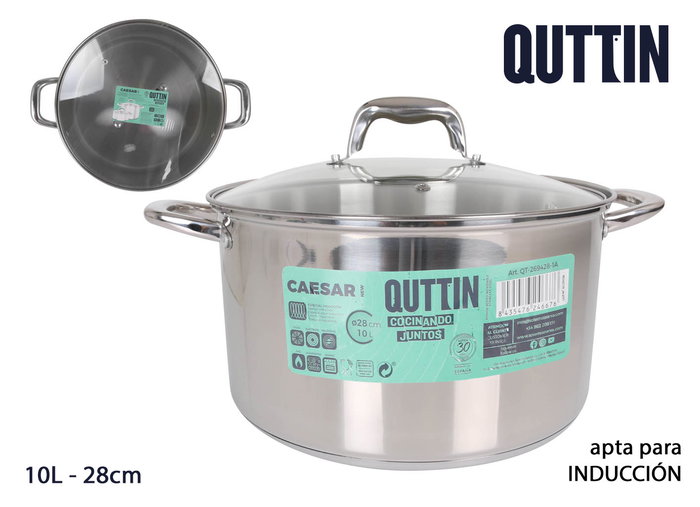 Quttin Olla con Tapa Acero Inoxidable 28 cm / 10 Litros, Modelo New Caesar (2 Unidades) Quttin Olla con Tapa Acero Inoxidable 28 cm / 10 Litros, Modelo New Caesar (2 Unidades)