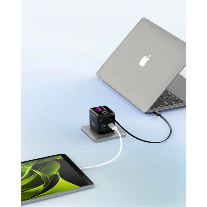 Mobile Origin PW3 Cargador GaN 65W con Cable USB-C Retráctil y Pantalla TFT
