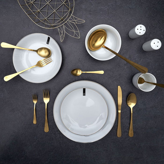 Home Deco Factory Cubertería Mirage 39 Piezas Acero Inoxidable Acabado Dorado