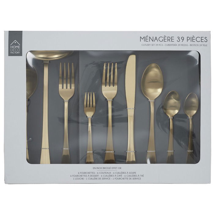 Home Deco Factory Cubertería Mirage 39 Piezas Acero Inoxidable Acabado Dorado