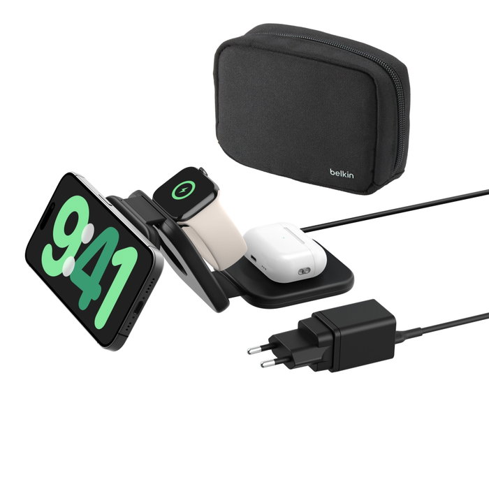 Belkin Boost Charge PRO Qi2 3-en-1 Magnético, Plegable y para Viajes, Negro