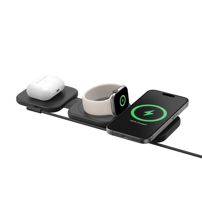 Belkin Boost Charge PRO Qi2 3-en-1 Magnético, Plegable y para Viajes, Negro