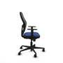 Silla de oficina Jorquera con mecanismo Sincro tapizada con Tela color Azul marino y malla color Negro. Equipada con lumbar 1D, Brazos 1D y Ruedas 65mm nailon