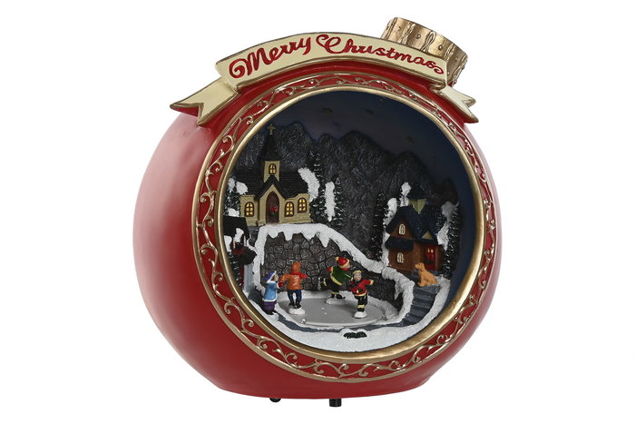 DKD Home Decor Figura Navidad Tradicional Rojo Dorado con LED y Movimiento Musical 24 x 27 x 26.5 cm