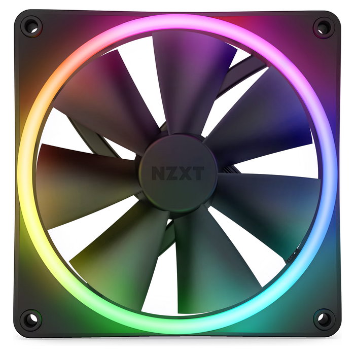 NZXT Ventilador F-Serie F120 RGB DUO 120mm Negro RF-D12SF-B1 - 1 Pieza, 500-1800 RPM, 48.58 CFM, 2.42 mmH2O, 4 Pines, LED RGB, Rodamiento FDB