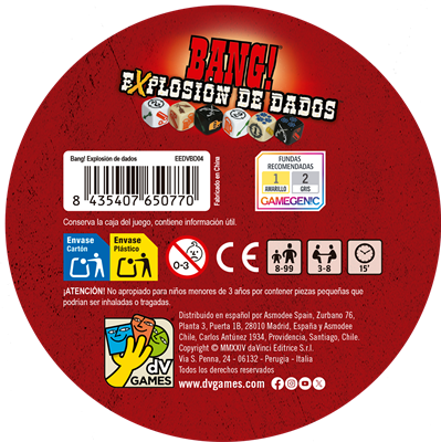 dV Giochi Bang! Explosión de Dados Juego de Mesa Familiar (EEDVBD04) - Edición Completa con Expansiones, para 3-8 Jugadores (+8 años) - En Español