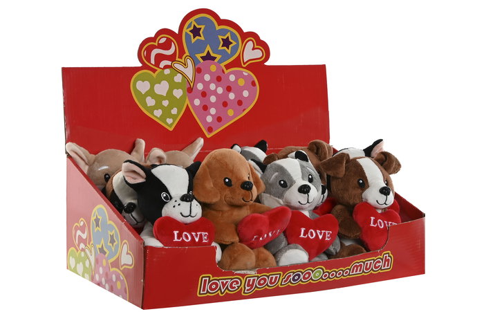 DKD Home Decor Peluche Perro Corazon Multicolor Poliester 8 x 14 x 10 cm (12 Unidades)