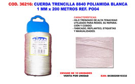 Cuerda trenzilla 8840 poliamida/nylon blanca 1mm x 200m
