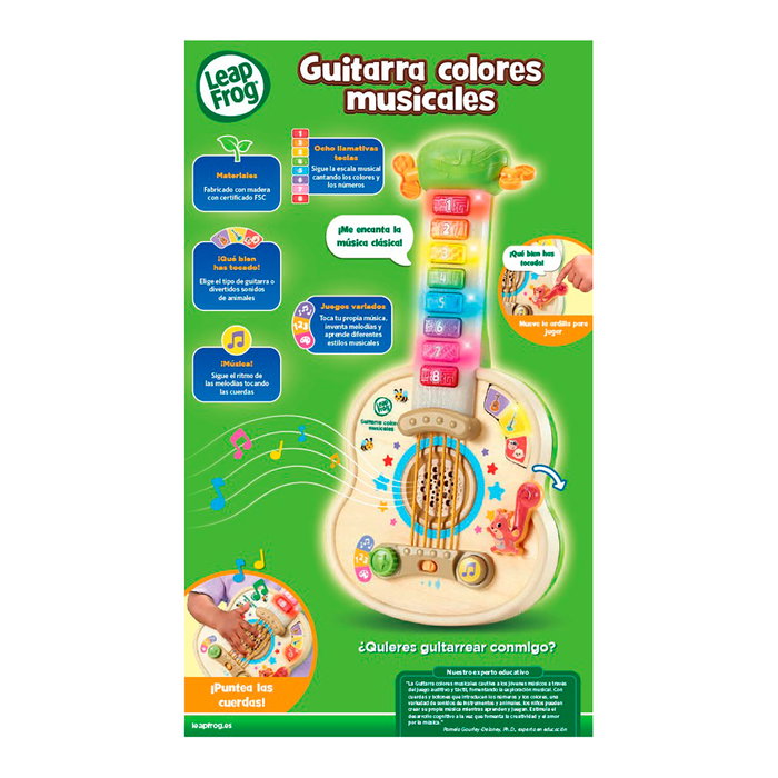 LeapFrog Guitarra Musical Infantil Interactiva 80-620839 V-Tech, con Teclas Luminosas, Colores y Sonidos de Animales, +18 Meses