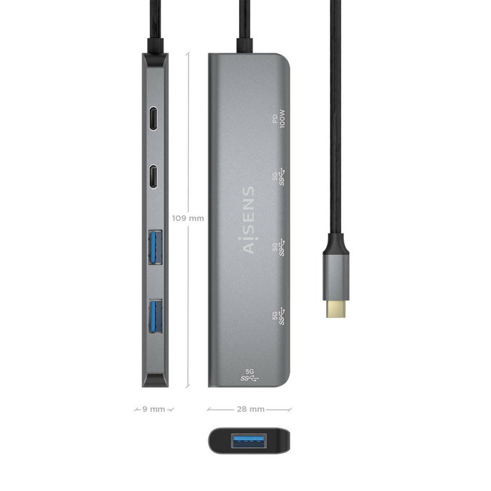 Aisens Hub USB 3.2 Gen1 5G USB-C Gris A109-0857