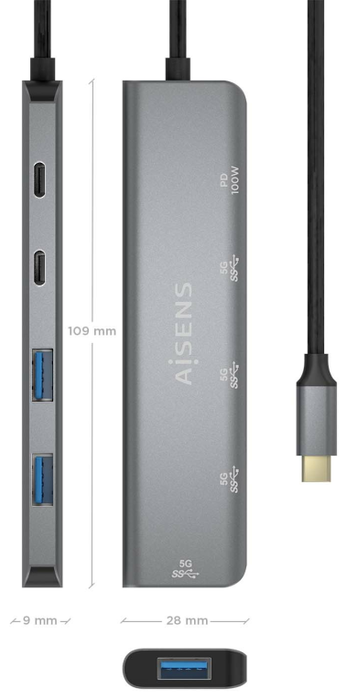 Aisens Hub USB 3.2 Gen1 5G USB-C Gris A109-0857