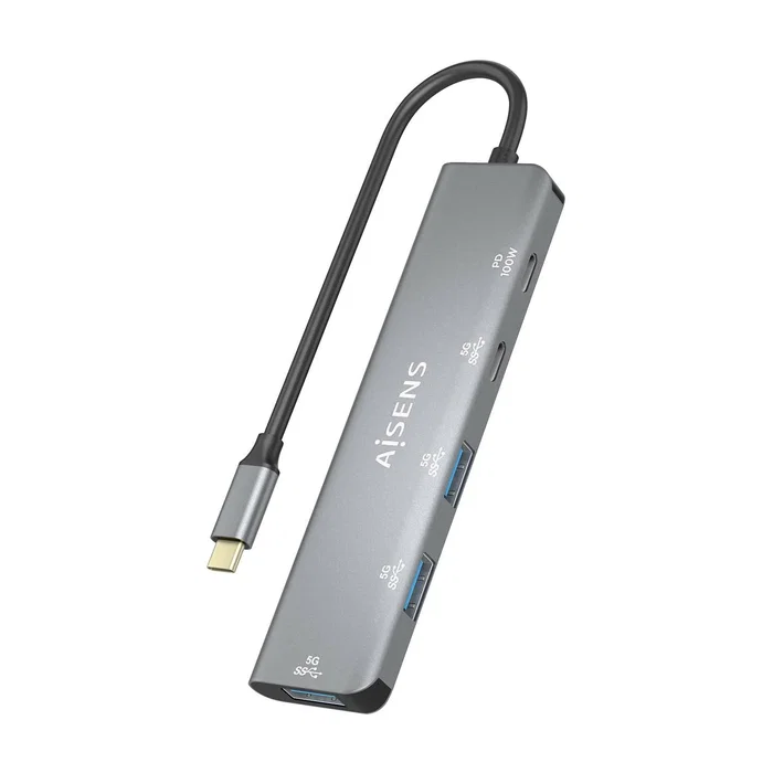 Aisens Hub USB 3.2 Gen1 5G USB-C, 5 Puertos, Gris