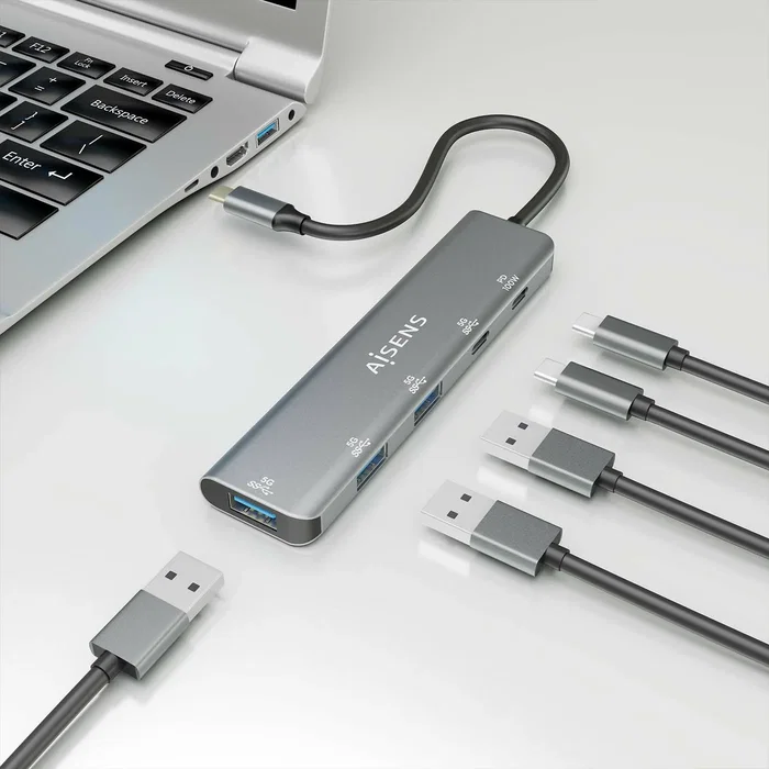 Aisens Hub USB 3.2 Gen1 5G USB-C, 5 Puertos, Gris