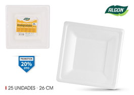Algon Set 25 Platos Cuadrados Bio 26 cm Caña (8 Unidades)