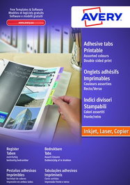 Etiquetas Adh.Impr.Avery A4 Indices Colores Surtidos Inkjet/Laser Caja 4H 33X13 Mm 96 Uds.(05412501)