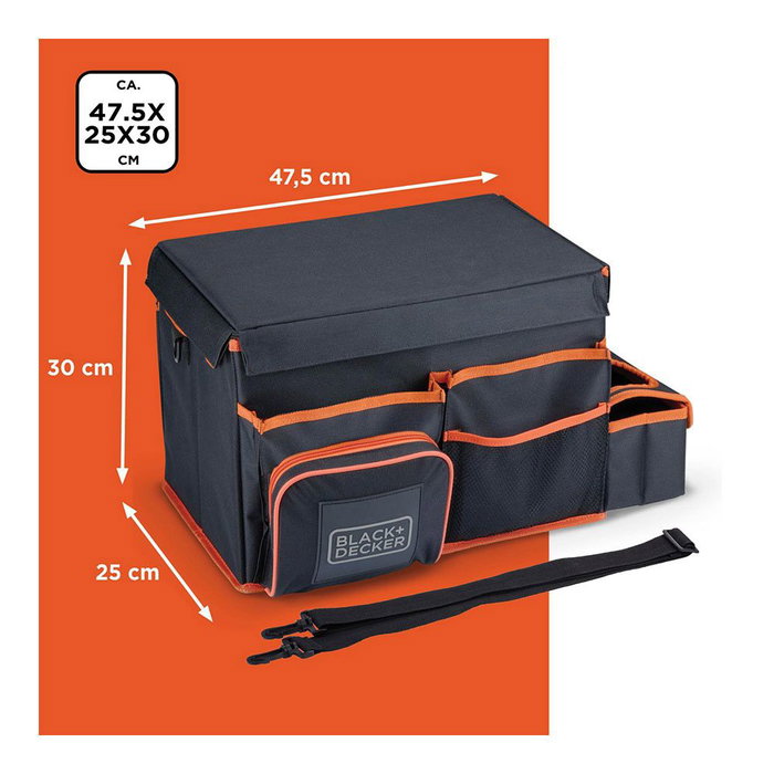 Black+Decker Organizador y Nevera para Automóvil con Compartimentos, Mesa y Correa 47.5 x 25 x 30 cm