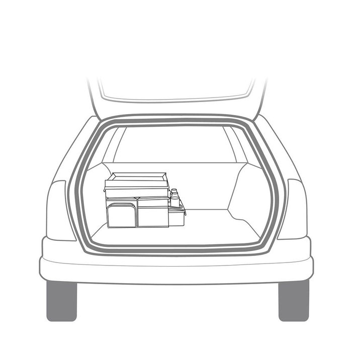 Black+Decker Organizador y Nevera para Automóvil con Compartimentos, Mesa y Correa 47.5 x 25 x 30 cm
