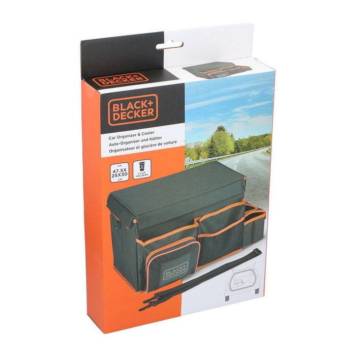 Black+Decker Organizador y Nevera para Automóvil con Compartimentos, Mesa y Correa 47.5 x 25 x 30 cm