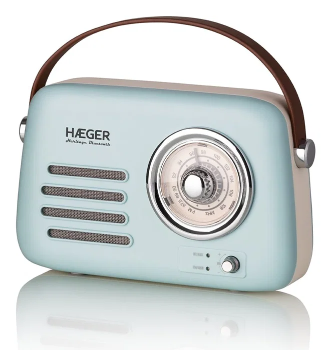 Haeger RB-BLU.002A Radio Portátil Bluetooth 5W, FM 87.5-108 MHz, USB Tipo-C, Entrada Auxiliar, Color Turquesa