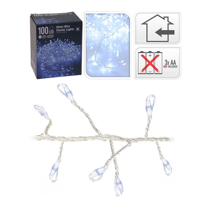 Guirnalda a pilas tipo espino fija 100 leds blanco frío 1,5 m