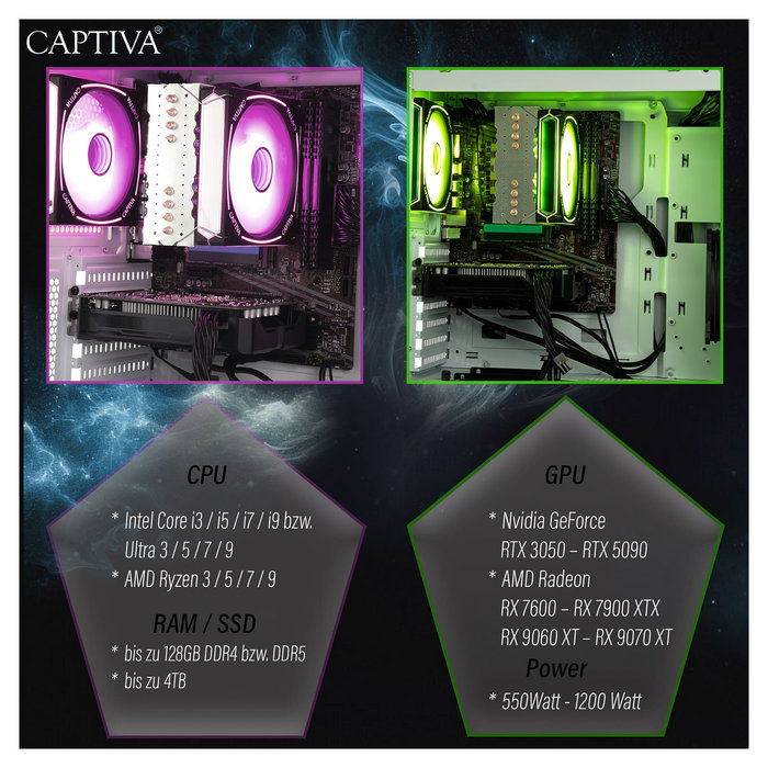 CAPTIVA PC Gaming R92-912 con AMD Ryzen 7 5700X, 32GB RAM, 1TB SSD, NVIDIA GeForce RTX 5060 8GB, Windows 11 Home