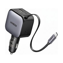 UGREEN 60W Cargador Coche Rápido 2C1A con Cable USB-C Retráctil