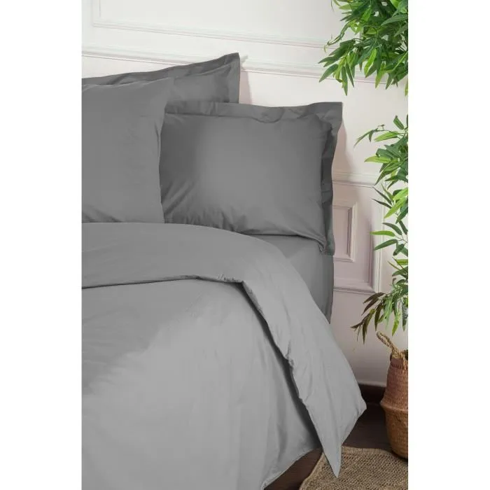 Juego de Cama 1 Funda Nórdica 220x240 cm + 2 Fundas de Almohada 60x60 cm 100% Algodón Reforzado Gris