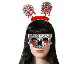 Atosa Diadema para Fiestas con Antenas de Sangre y Máscara Plateada de Calavera