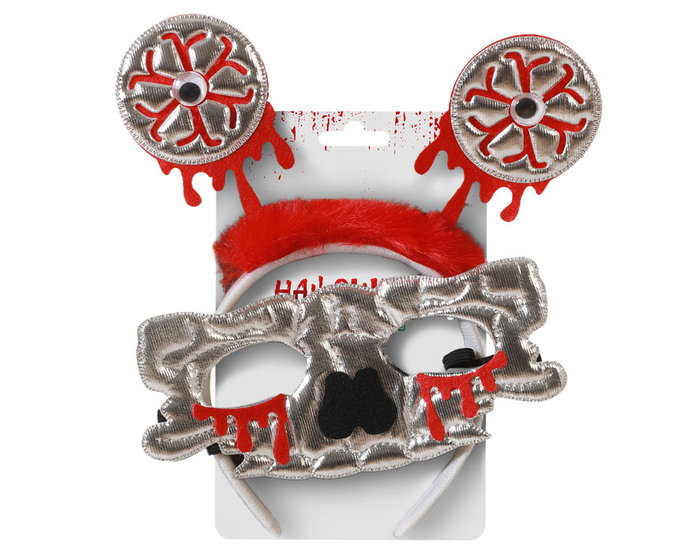 Atosa Diadema para Fiestas con Antenas de Sangre y Máscara Plateada de Calavera Atosa Diadema para Fiestas con Antenas de Sangre y Máscara Plateada de Calavera