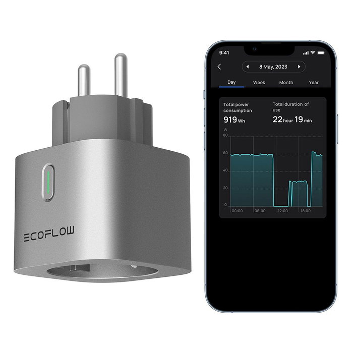 EcoFlow EFA-SMARTPLUG-EU-4P Smart Plug, Pack de 4 Enchufes Inteligentes Interiores, Plata, Control por Wi-Fi/Bluetooth y Voz, 10A, 110-250V