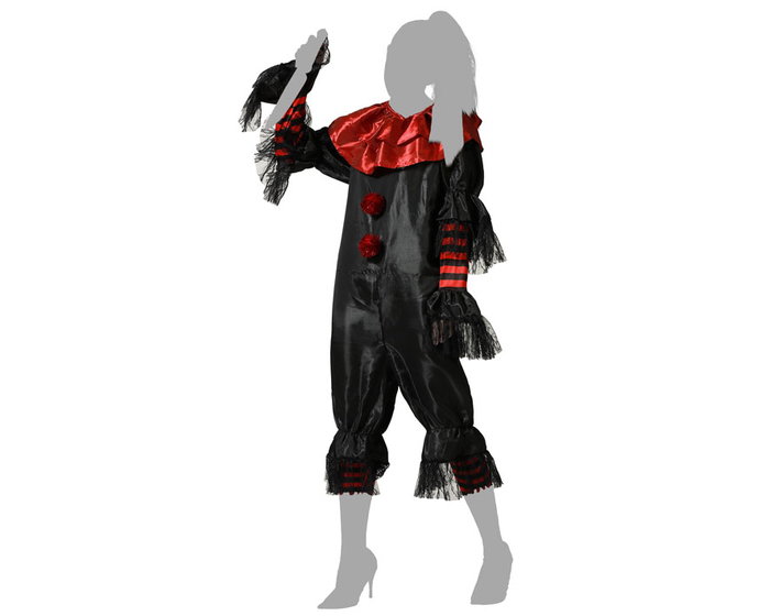 Disfraz Adulto Payasa Negra Terrorífica con Mono Largo y Volantes para Halloween Mujer Talla M-L