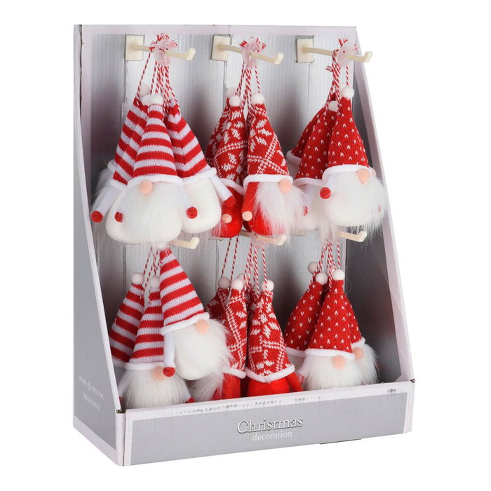 Basics Gnomo Colgante Navideño Rojo y Blanco Decoración Ventana o Árbol 7,5x5x14 cm Poliespuma Poliéster - Modelos Variados