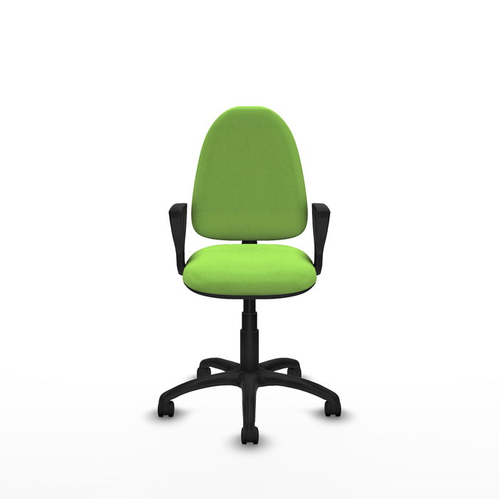 Silla de oficina Aýna con mecanismo Contacto permanente básico tapizada con Tela color Pistacho. Equipada con Base poliamida negra, Brazos fijos y Ruedas de nailon 50 mm Silla de oficina Aýna con mecanismo Contacto permanente básico tapizada con Tela color Pistacho. Equipada con Base poliamida negra, Brazos fijos y Ruedas de nailon 50 mm