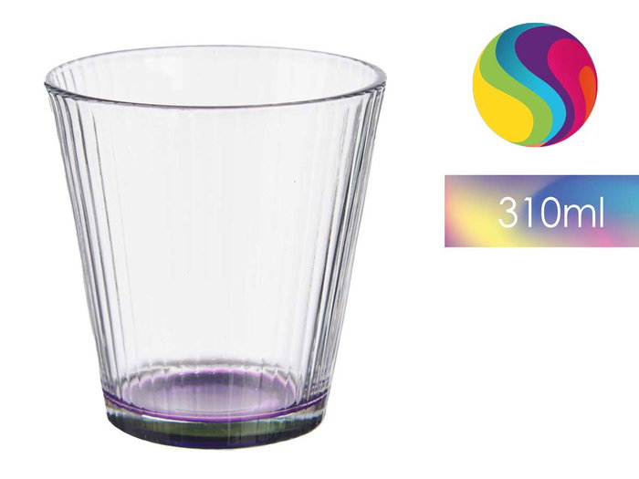Vivalto Vaso Vidrio Rayas Transparente 310 ml Vidrio Transparente, Morado, Rosa, Verde, Naranja, Amarillo, Azul 9 x 9 x 9.3 cm (Set de 36)