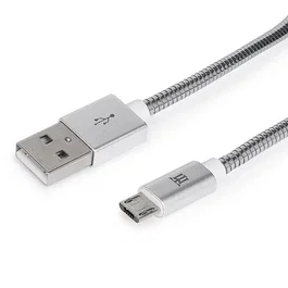 Maillon Technologique Cable USB 2.0 MTPMUMS241 A Macho a Micro USB B 2.4A 1m Carga Rápida con Conectores en Aluminio Plata