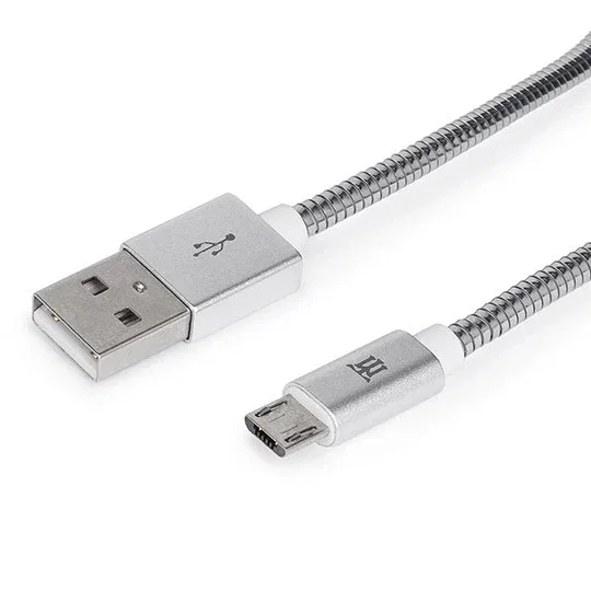 Maillon Technologique Cable USB 2.0 MTPMUMS241 A Macho a Micro USB B 2.4A 1m Carga Rápida con Conectores en Aluminio Plata