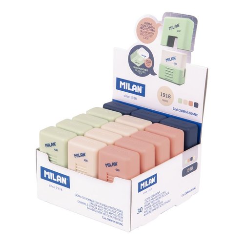 Milan Goma de Borrar Miga de Pan 430 con Funda Serie 1918 Caja Expositora 30 Unidades Surtidas Milan Goma de Borrar Miga de Pan 430 con Funda Serie 1918 Caja Expositora 30 Unidades Surtidas