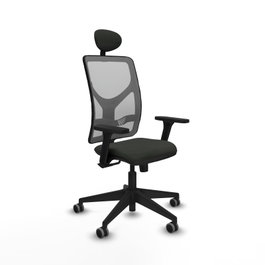 PIQUERAS Y CRESPO Silla de oficina Motilla con mecanismo Sincro, brazos 3D y cabecero fijo, Tela Negro y Malla Gris