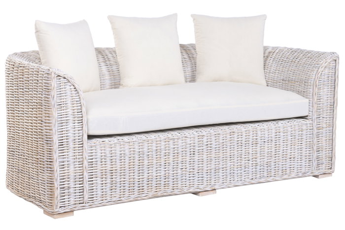 DKD Home Decor Sofá Balinés Blanco 174 x 88 x 69 cm Ratan Algodón con Cojines Fibre outdoor 23