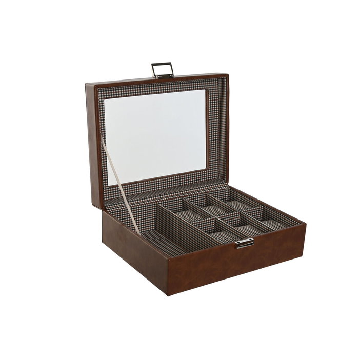 DKD Home Decor Joyero PU Cristal Oxford Marrón DKD Home Decor Joyero PU Cristal Oxford Marrón