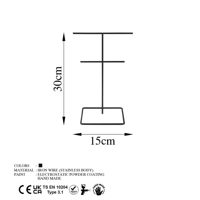 Aberto Design TK-004-B Organizador de Joyero de Metal Negro 15x30cm Elegante y Duradero