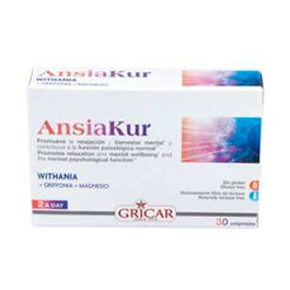 GRICAR Ansiakur 30 Comprimidos - Complemento con Extractos Vegetales, L-Triptófano y Magnesio para la Relajación y el Bienestar Mental