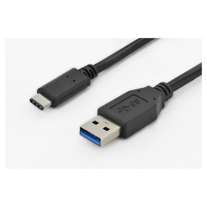 Digitus Cable de conexión USB 3.2 Gen 1 (USB-C a USB-A), Macho/Macho, Longitud 1 m, Color Negro