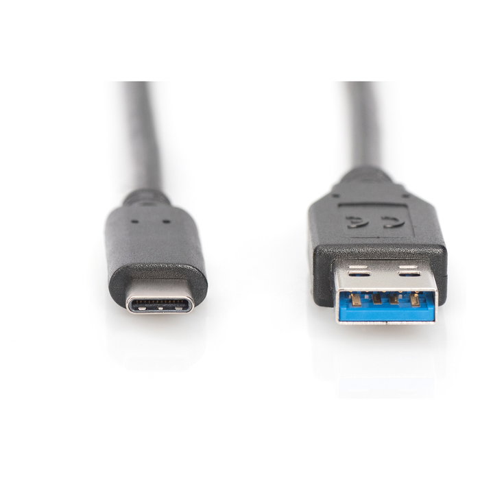 Digitus Cable de conexión USB 3.2 Gen 1 (USB-C a USB-A), Macho/Macho, Longitud 1 m, Color Negro