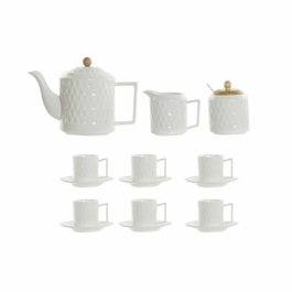 DKD Home Decor Juego de Café Porcelana y Bambú Blanco y Natural