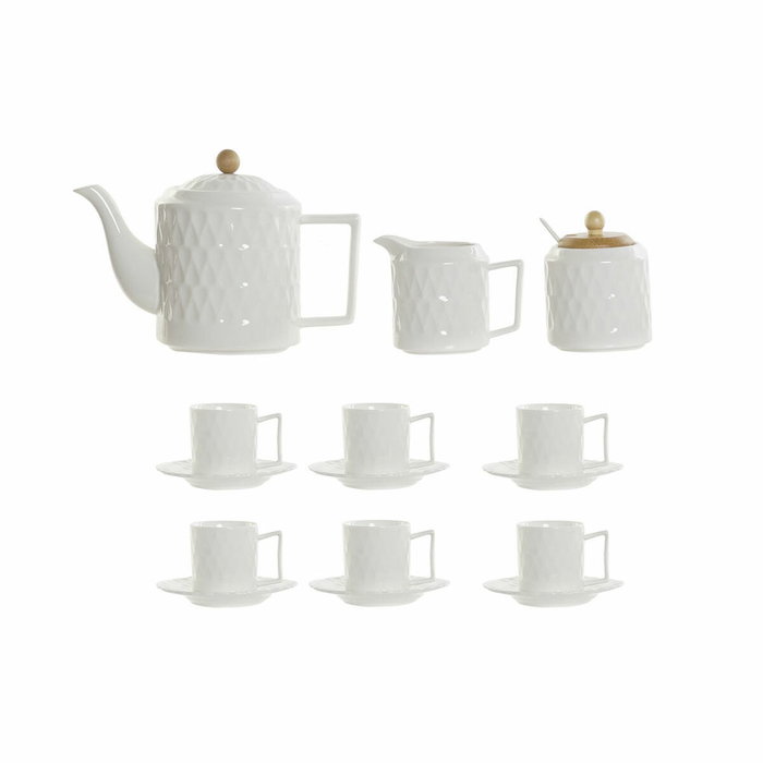 DKD Home Decor Juego de Café Porcelana y Bambú Blanco y Natural DKD Home Decor Juego de Café Porcelana y Bambú Blanco y Natural