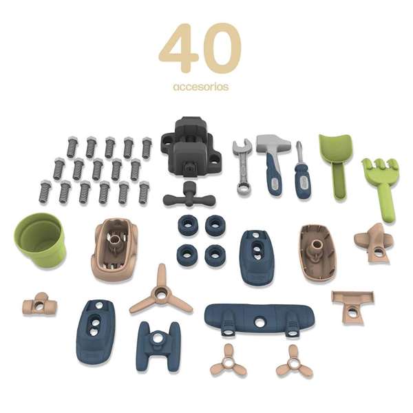 Smoby Banco de Trabajo Infantil con 39 Accesorios, Juego de Herramientas de Plástico para Niños de 2 Años en Adelante (Idioma: Español/Portugués)