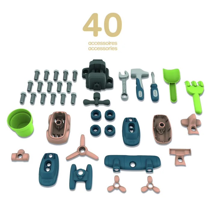 Smoby Taller de Bricolaje Life - Juego de Construcción para Casas con 39 Accesorios, Materiales Reciclados, Fabricado en Francia - Para Niños a Partir de 2 Años