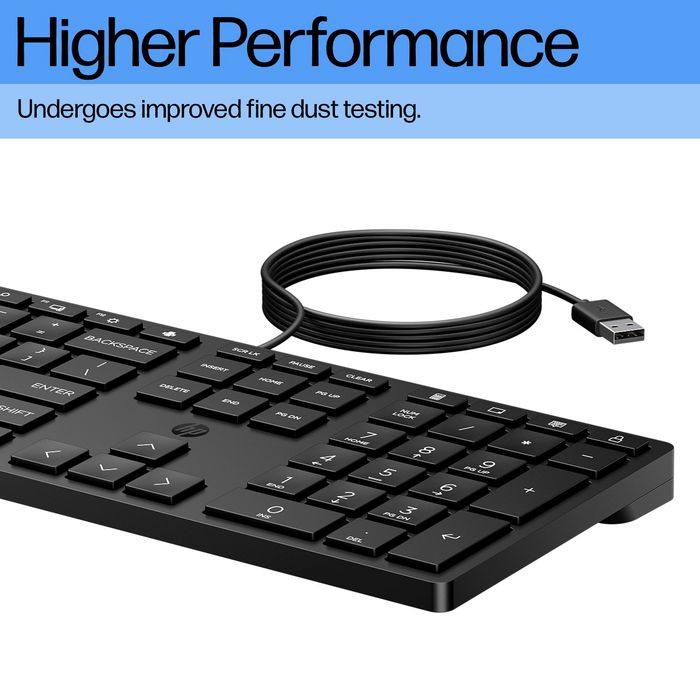 HP Teclado USB con Cable 320K - Productividad Diaria para Escritorio, Cableado, Cómodo y Fiable